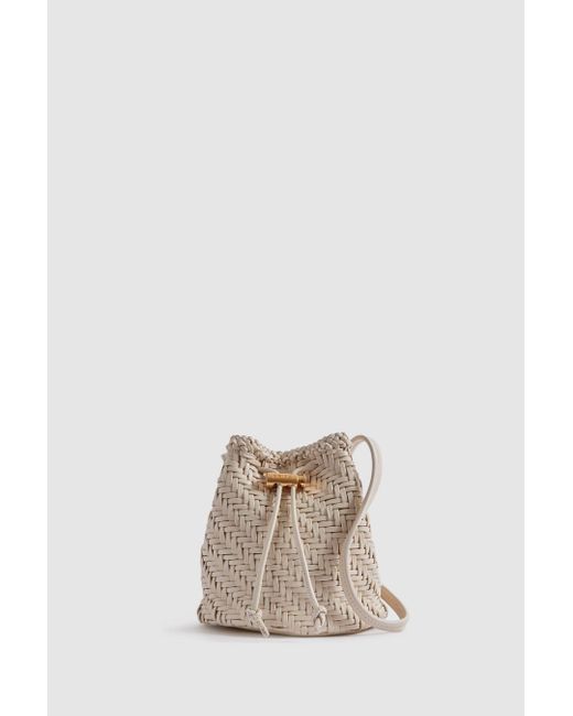 Reiss Natural Berti - White Woven Leather Bucket Bag,
