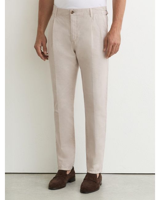 Reiss Natural Cotton-Linen Side-Adjuster Tapered Trousers for men