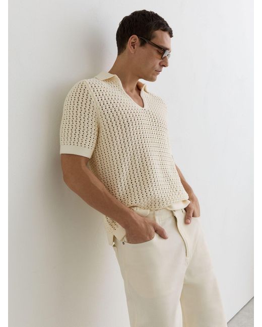 Reiss Natural Crochet Open-Collar Polo Shirt for men