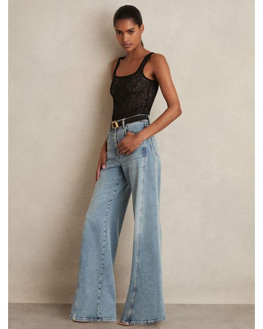 Reiss Black Floral Print Lace Bodysuit