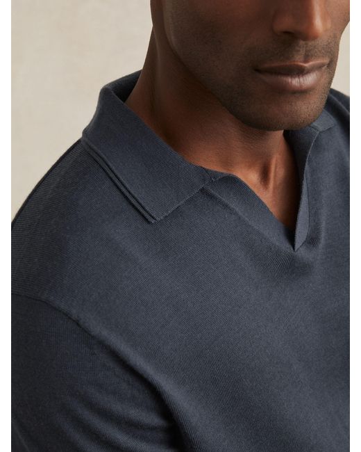 Reiss Blue Wool Open-Collar Polo Shirt for men