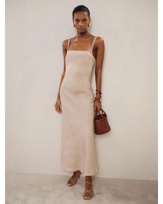 Reiss Natural Roxanne - Neutral Linen Double-strap Slip Dress, Us 8