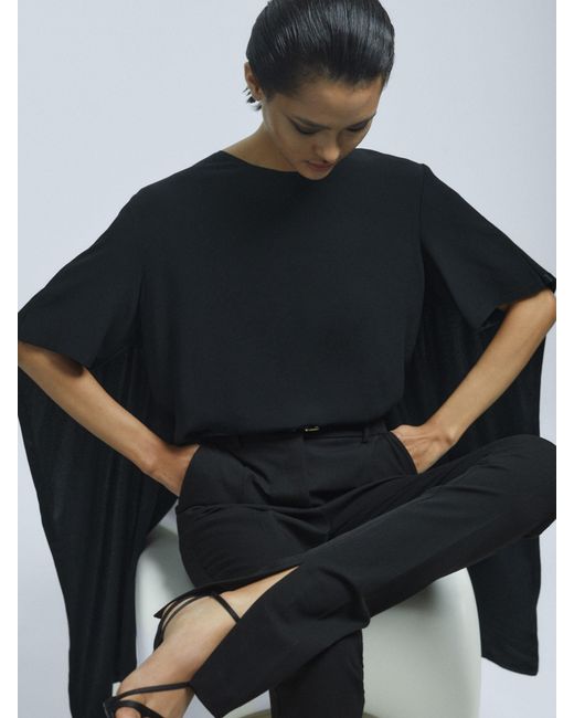Reiss Blue Florence - Black Satin Cape Style Top, Us 2