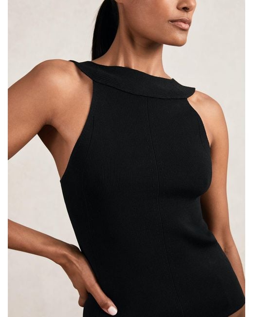Reiss Black Low-Back Rib-Knit Vest