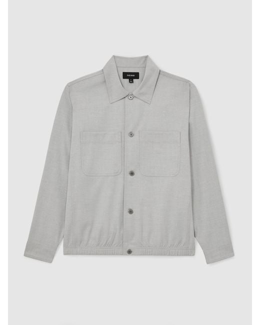 Reiss Gray Brushed Twin-Pocket Overshirt With Wool for men