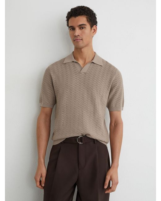 Reiss Multicolor Textured-Knit Open-Collar Polo Shirt for men