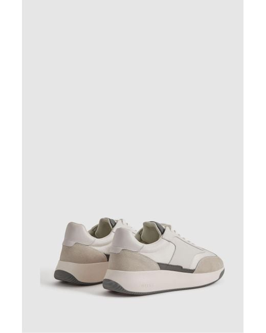 Reiss Emmett - Off White Leather Suede Running Trainers for men