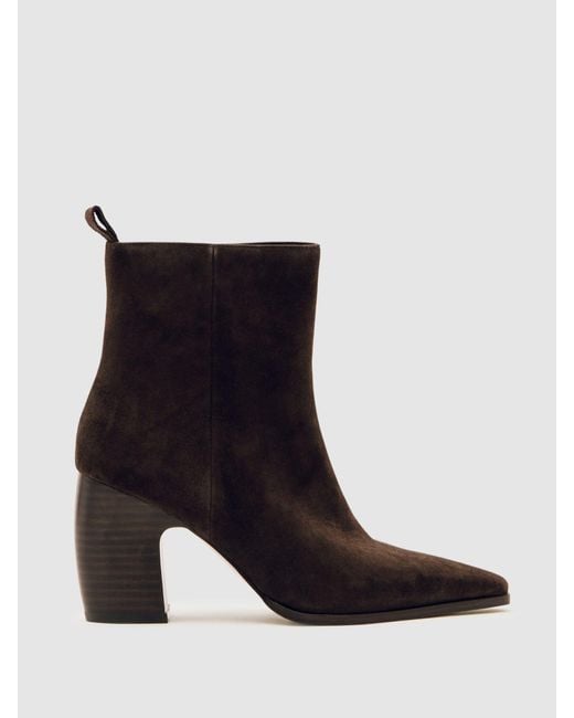 Reiss Black Amy - Chocolate Suede Block-heel Ankle Boots, Us 5 (uk 3)