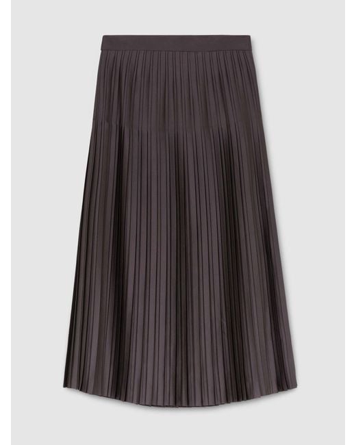 Reiss Black Petite Satin Pleated Midi Skirt