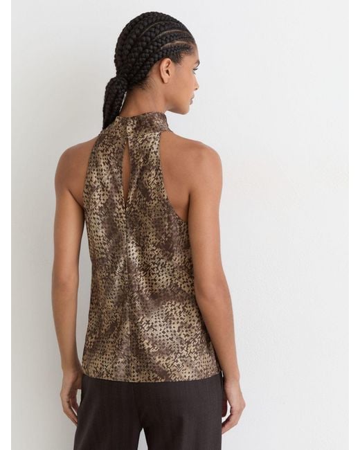 Reiss Brown Silk Printed Cowl-Neck Sleeveless Top