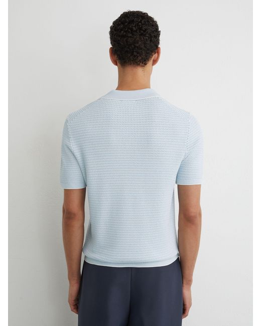 Reiss White Redbury - Soft Blue Open-collar Textured-knit Polo Shirt, M for men