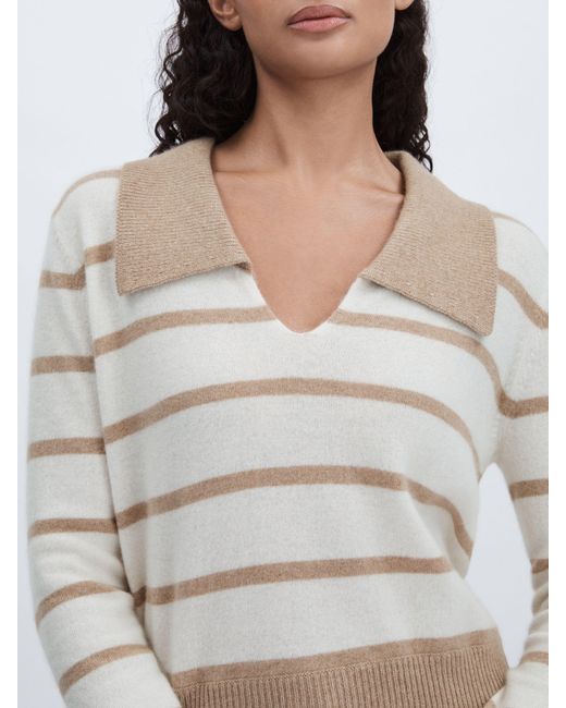 Madeleine Thompson Gray Cashmere Open Collar Striped Jumper
