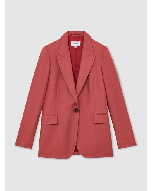 Reiss Red Burnt Jules Petite Single-Breasted Peak-Lapel Suit Blazer