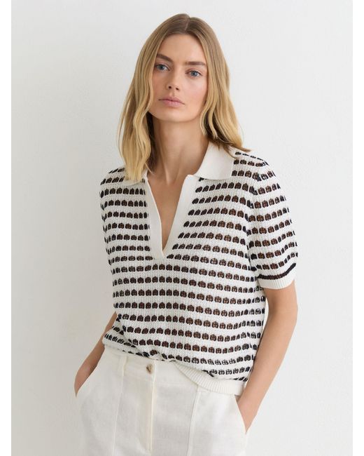 Reiss Multicolor Open-Knit Patterned Polo Top With Cotton