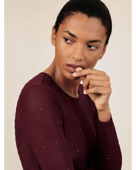 Reiss Red Crystal-Embellished Mesh Bodysuit