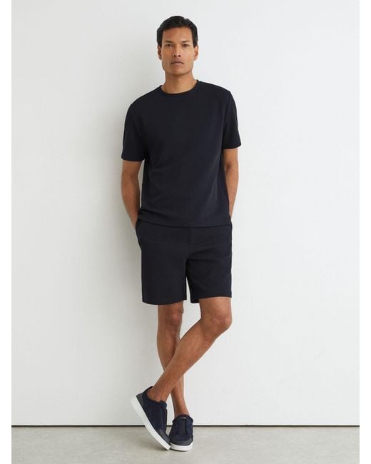 Reiss Blue Textured Modern-Fit Crew-Neck T-Shirt for men