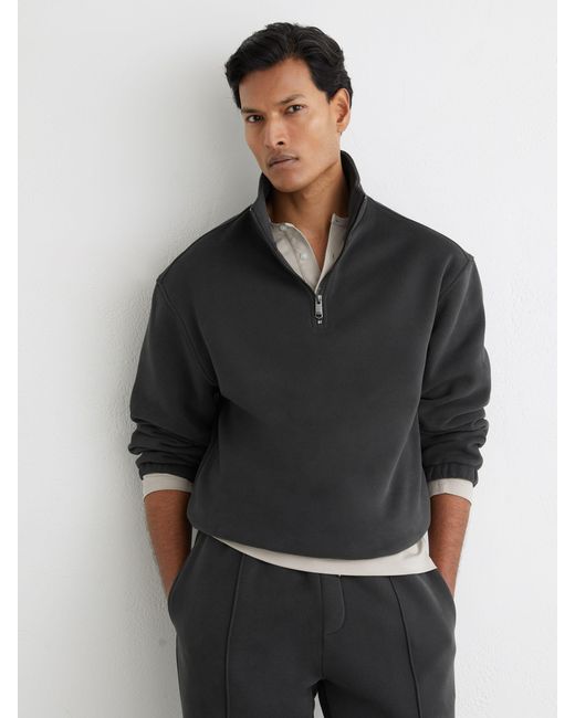 Reiss Black Cotton-Blend Half-Zip Sweatshirt for men
