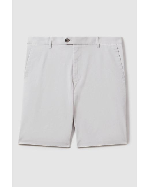 Reiss Gray Wicket - Ice Grey Modern Fit Cotton Blend Chino Shorts for men