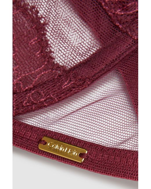 Calvin Klein Red Calvin Tawny Port Underwear Mesh Lace Balconette Bra