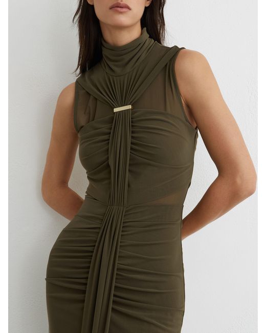 Reiss Green Ruched Sleeveless Maxi Dress