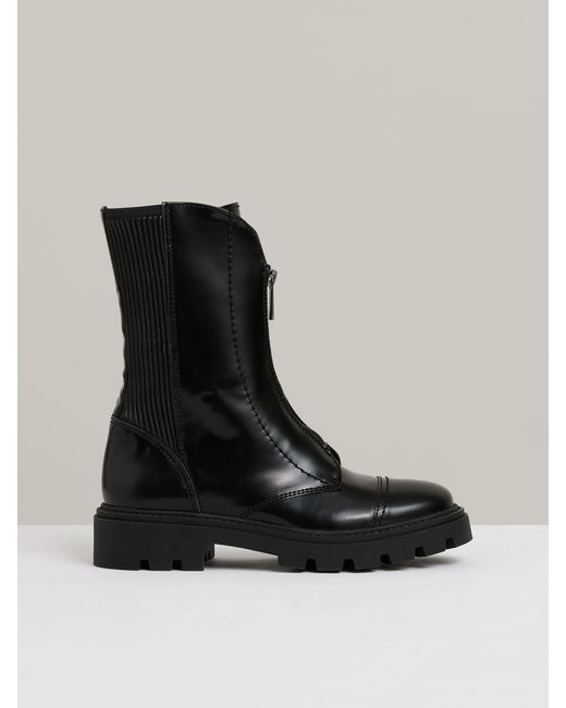 Reiss Black Leather Zip- Front Ankle Boots