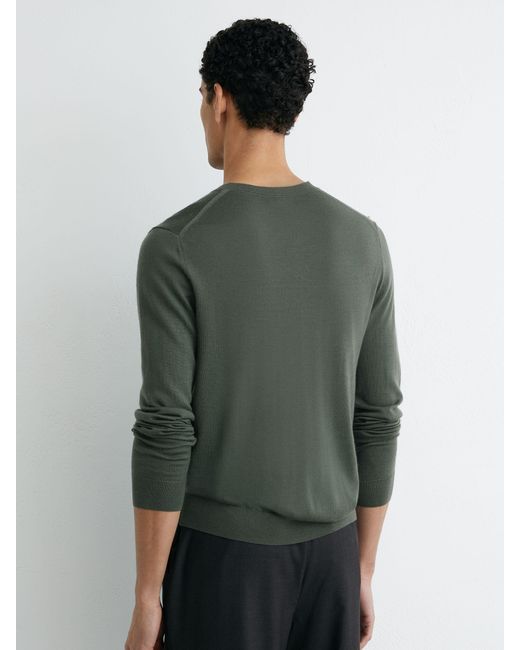 Reiss Earl - Kale Green Merino Wool V-neck Jumper, M for men