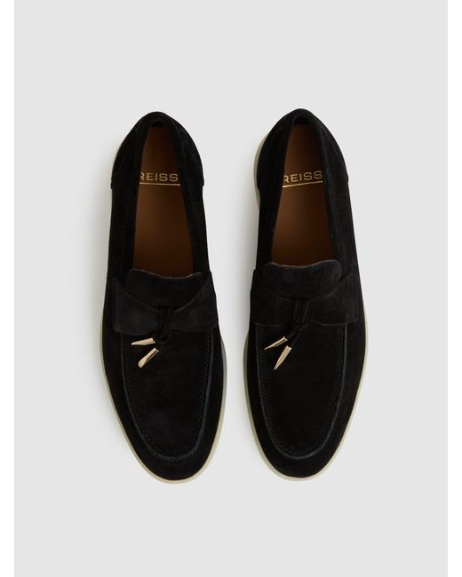 Reiss Price - Black Suede Slip On Tassel Loafers, Us 9 (uk 8) for men