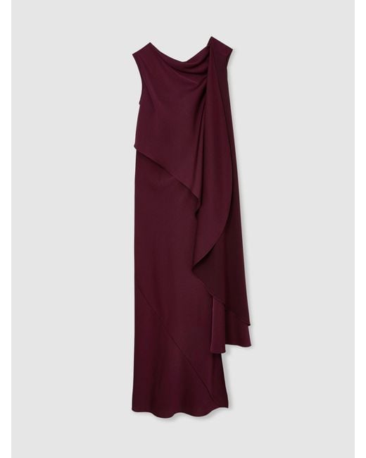 Reiss Red Asymmetric Cape-Detail Maxi Dress