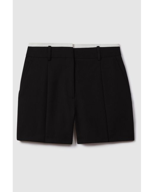 Reiss Karyn - Black Tailored Wool Blend Contrast Trim Shorts