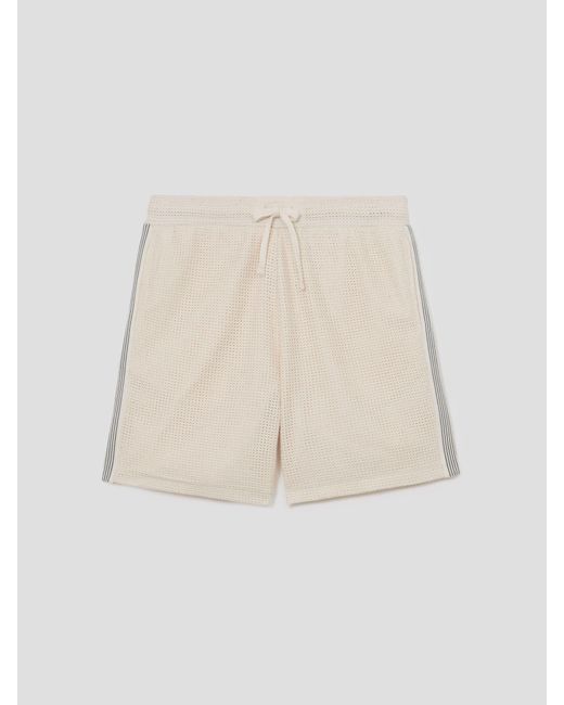 Reiss Natural Cotton-Blend Side-Tape Crochet Shorts for men