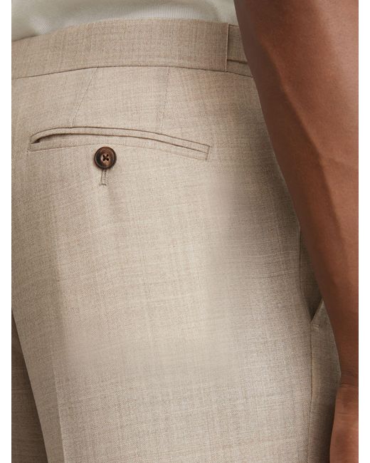 Reiss Natural Fibre - Oatmeal Brown Tailored Fit Virgin Wool Textured Tailored-fit Trousers, 36w X 31l (uk 36 R) for men