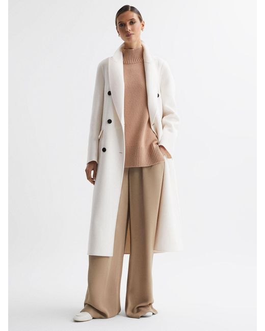 Reiss Natural Arla - Cream Petite Relaxed Wool Blend Blindseam Belted Coat, Us 6