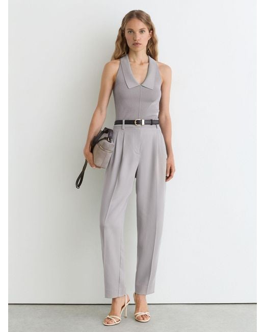 Reiss Gray Collared Rib-Knit Vest