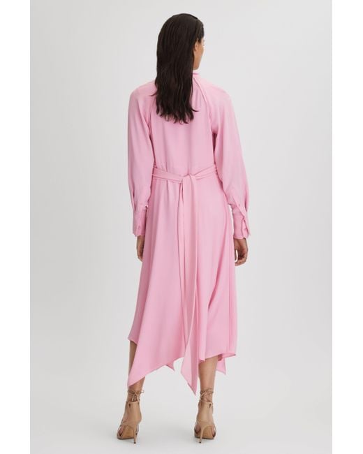 Reiss Erica - Pink Tie Neck Zip Front Midi Dress