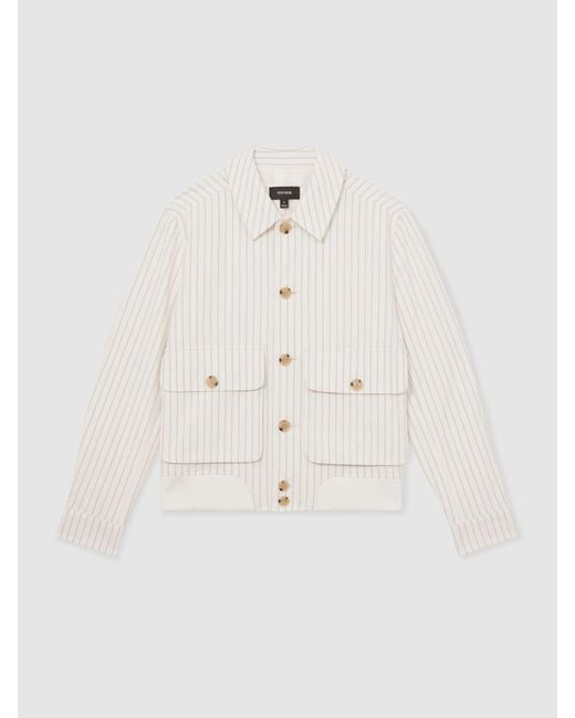 Reiss Natural Easton - Off White/taupe Brown Cotton-blend Pinstripe Harrington Jacket, M for men