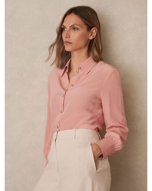 Reiss Pink Silk Embossed-Button Shirt