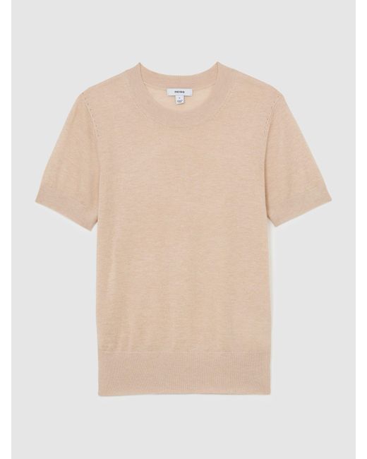 Reiss Natural Livy - Neutral Short-sleeve Knitted Top With Linen, L (us 12-14)