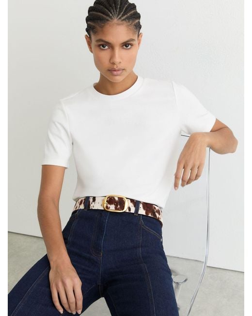 Reiss White Pony Hair Cow-Print Oval-Buckle Belt