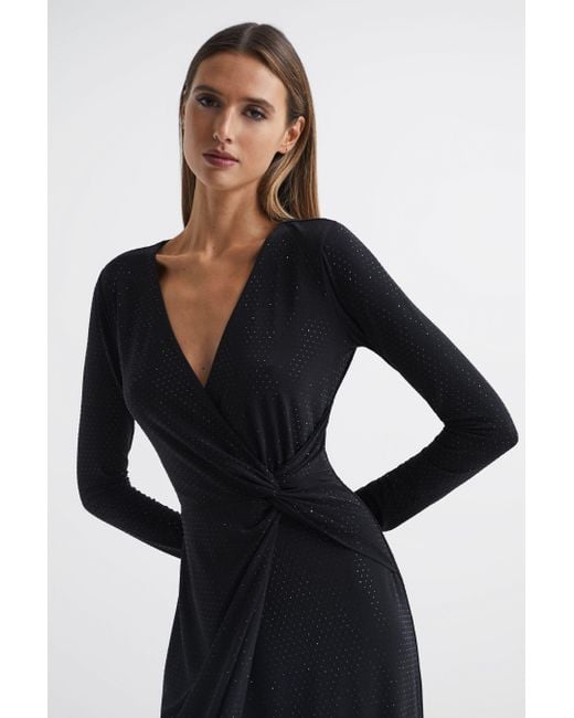 Reiss Tenaya - Black Halston Crystal Jersey Midi Dress, Us 6