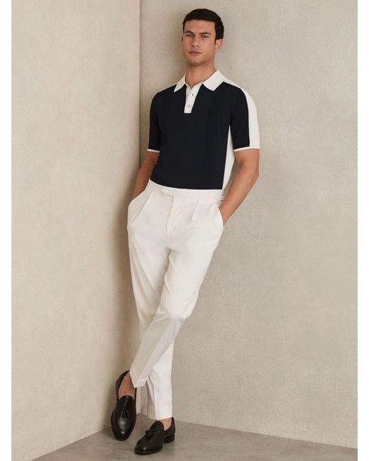 Reiss Blue Colour-Block Knit Polo Shirt for men