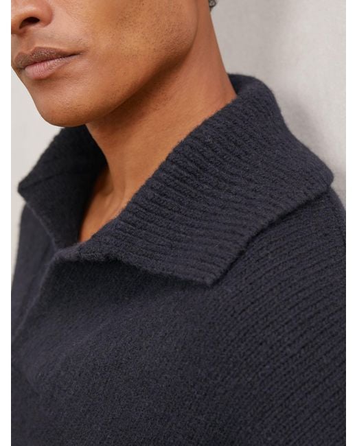Reiss Blue Wool-Blend Relaxed Open-Collar Jumper for men