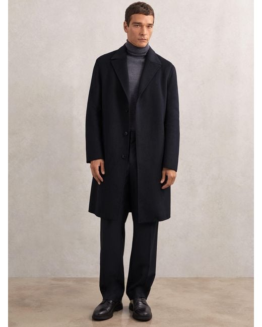 Reiss Blue Squire - Navy Wool-blend Single-breasted Overcoat, M for men