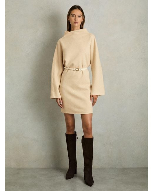 Reiss Natural Amelie - Cream Cotton-blend Jersey Funnel-neck Dress, X-small (us 2)