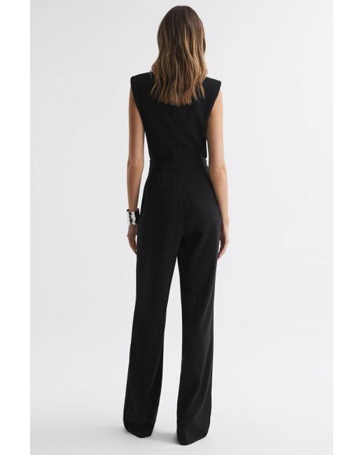 Reiss Saskia - Black Satin Lapel Jumpsuit