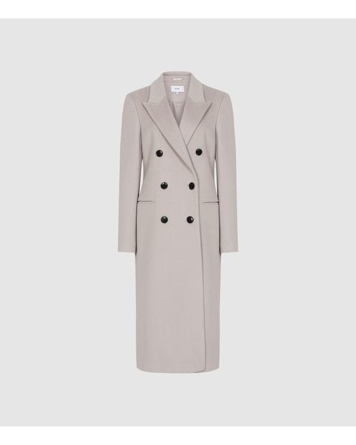 Reiss Gray Maddie - Wool Blend Longline Coat
