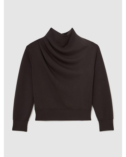 Reiss Black Premium Interlock Drape-Neck Sweatshirt