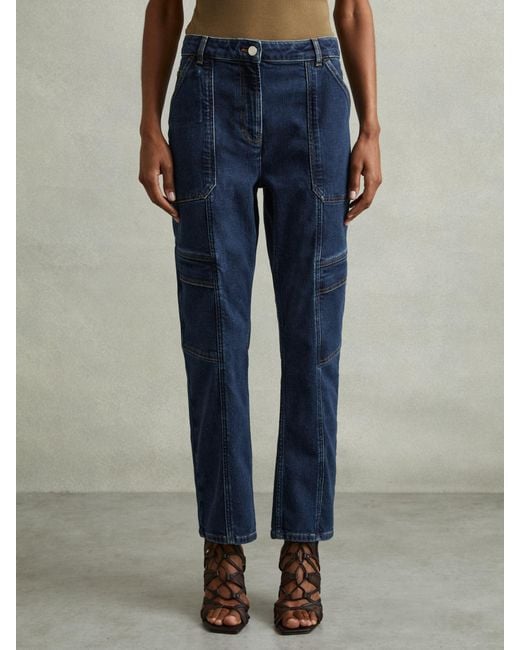 Reiss Jem - Dark Blue Utility Tapered Jeans, 29