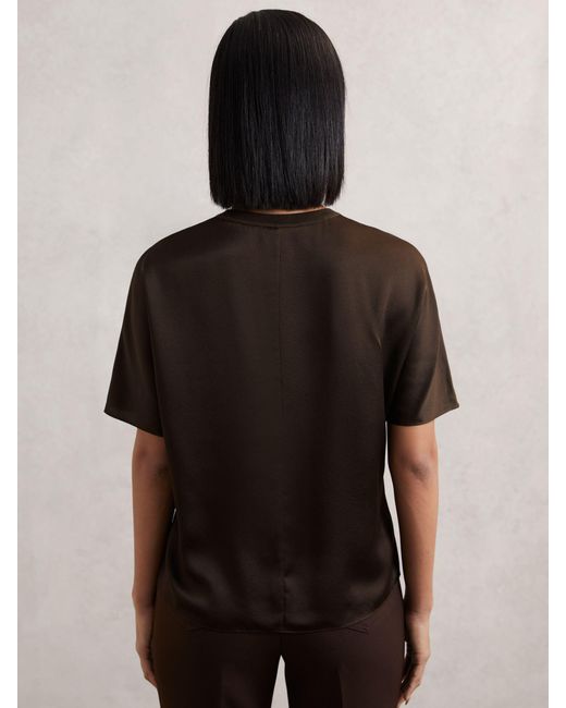 Reiss Black Lena - Chocolate Brown Silk Short-sleeve Top, Us 6
