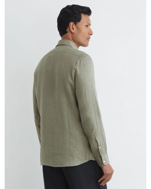 Reiss Natural Linen Striped Cutaway Collar Shirt for men