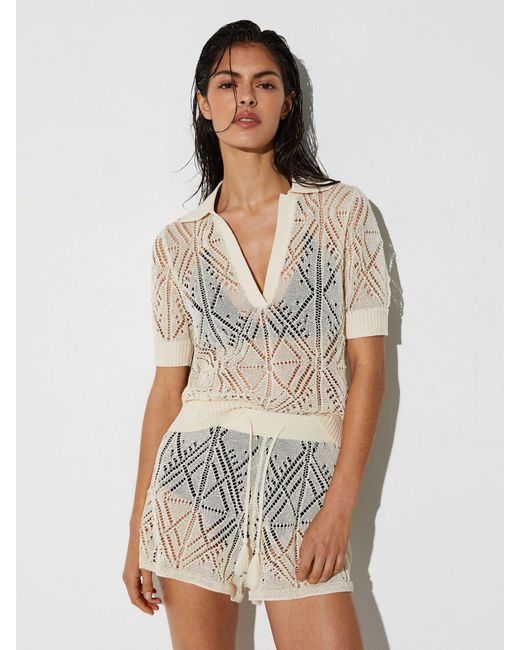 Reiss White Finty - Cream Cotton-blend Open-knit Top, L (us 12-14)